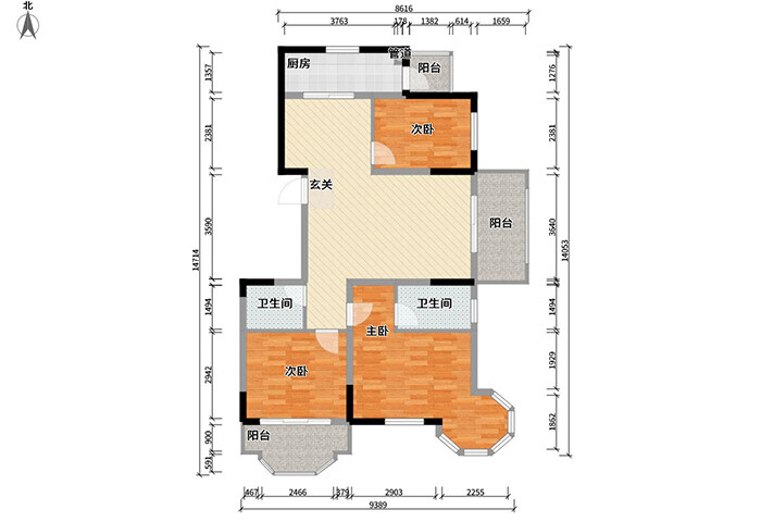 魯商藍岸新城127m2三室一廳戶型平面布局圖.jpg